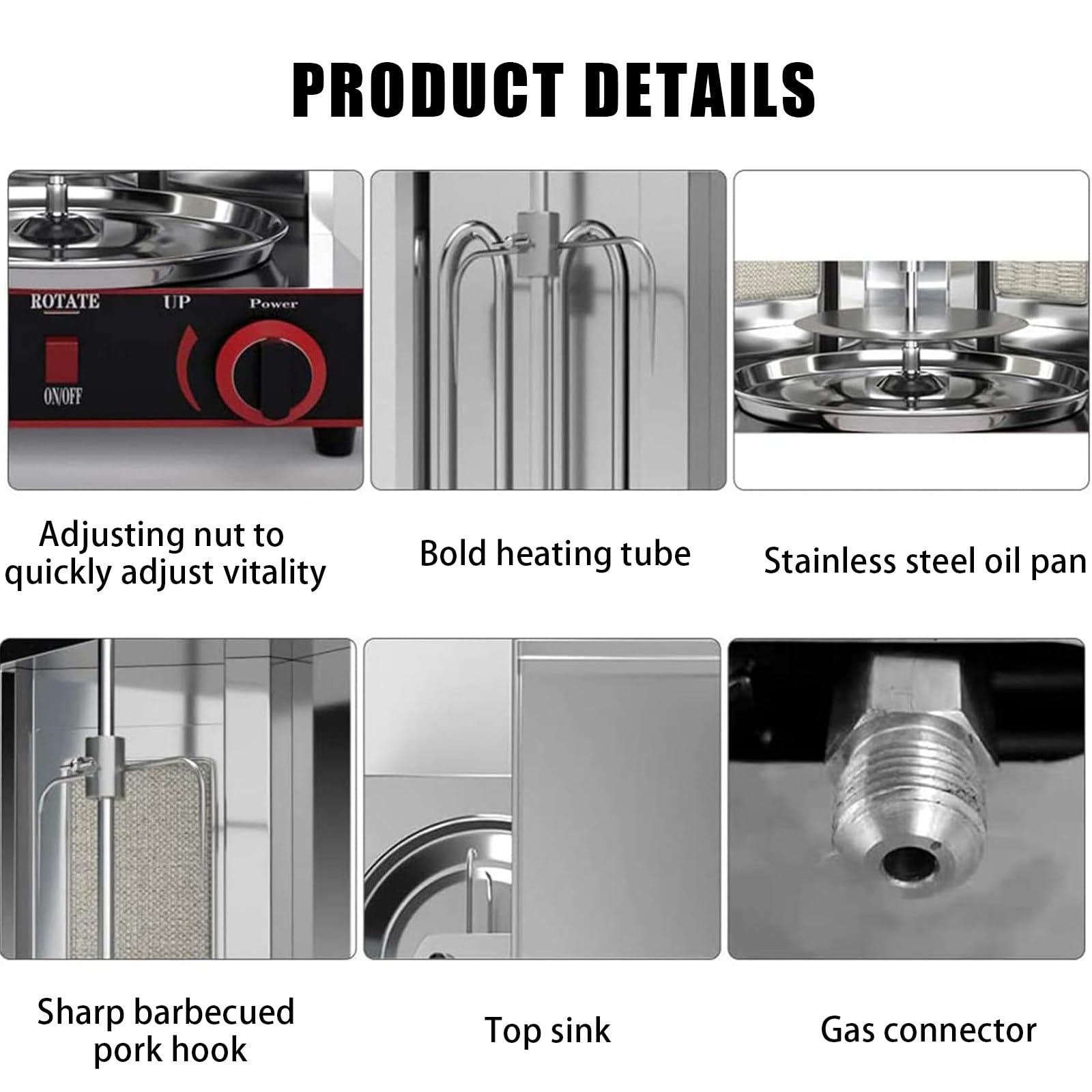 Parrilla De Gas Comercial, MáQuina Asadora Vertical, Horno Asador, MáQuina Asadora De Pollos, Calentamiento Uniforme, ExtraíBle para Limpieza, para Restaurante,Silver-L