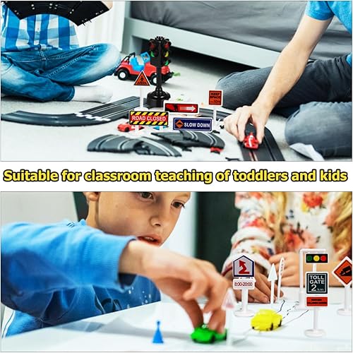 Miniatura 3 de NUOBESTY 104 unids jugar tráfico señales calle Playset niños mini barricadas tráfico conos luz cruce peatonal señal educación juguete