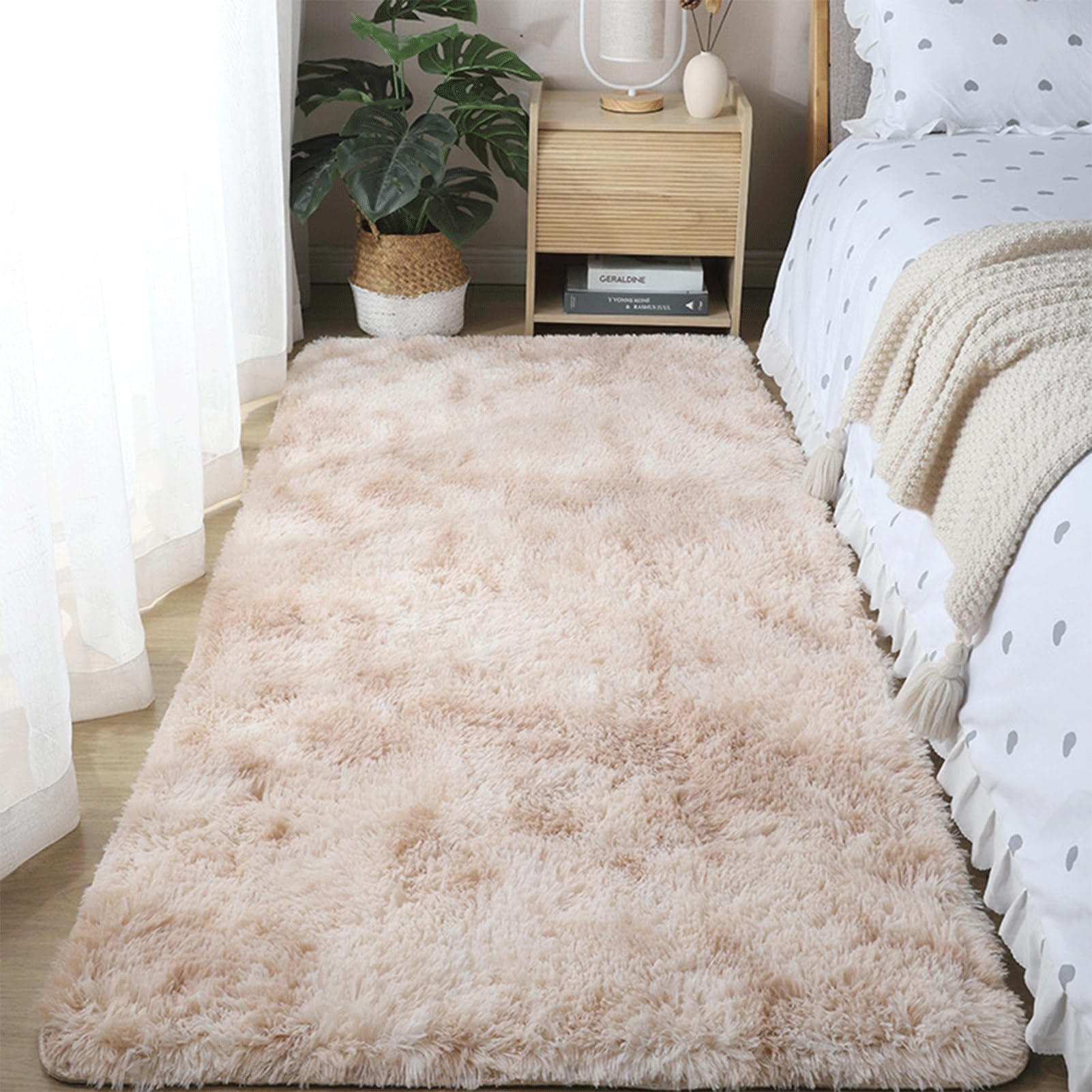 Genérico Alfombra Peluda de Pelo Largo para Salón Dormitorio, Alfombra Mullida, Antideslizante Lavable Moderna Alfombra Habitación Infantil, Pasillo, Cocina,Beige,200x300cm