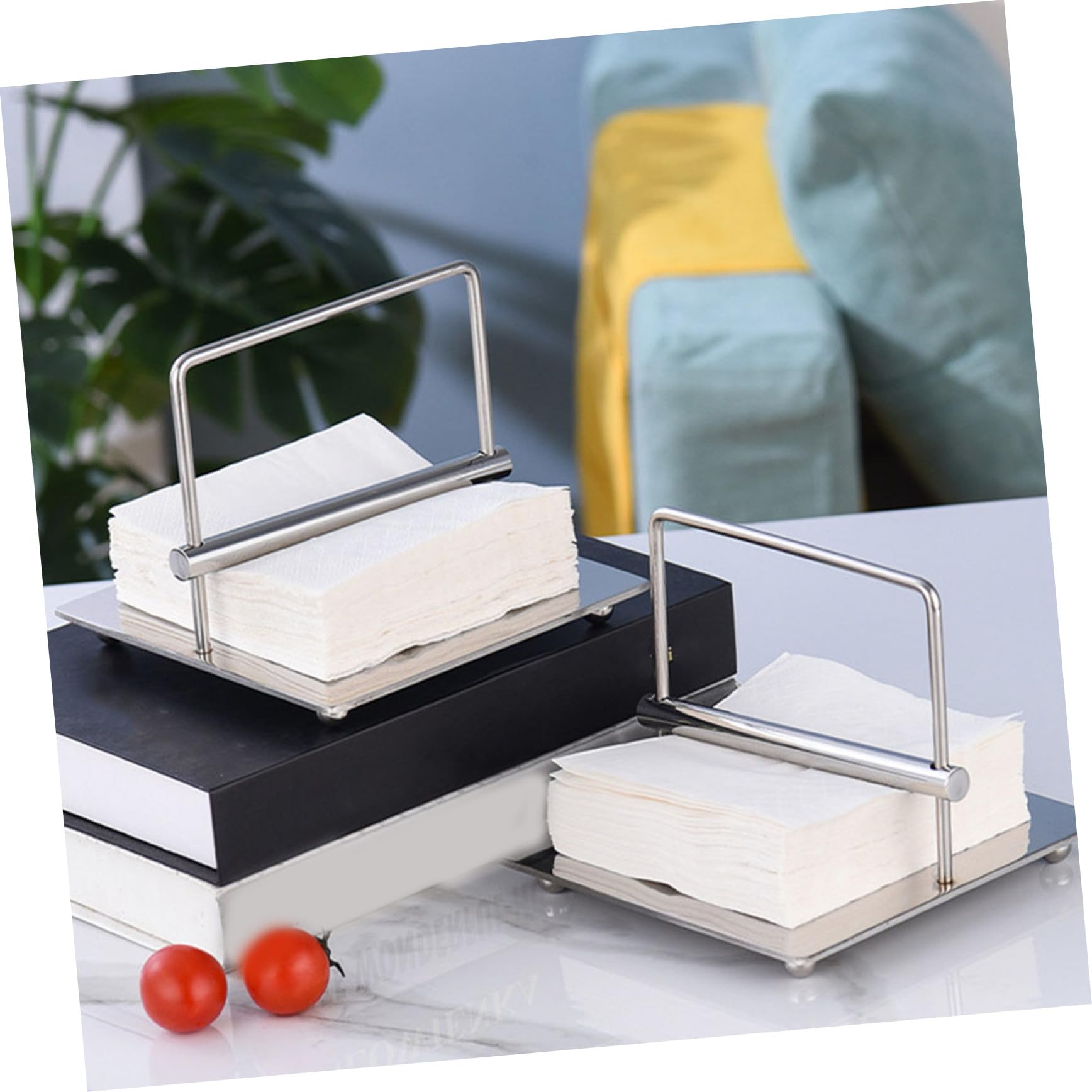 Soporte para Servilletas Color Plata de Acero Inoxidable Base Estable y Diseño Moderno, Adecuado para Restaurante y Mesa de Postres en Fiestas