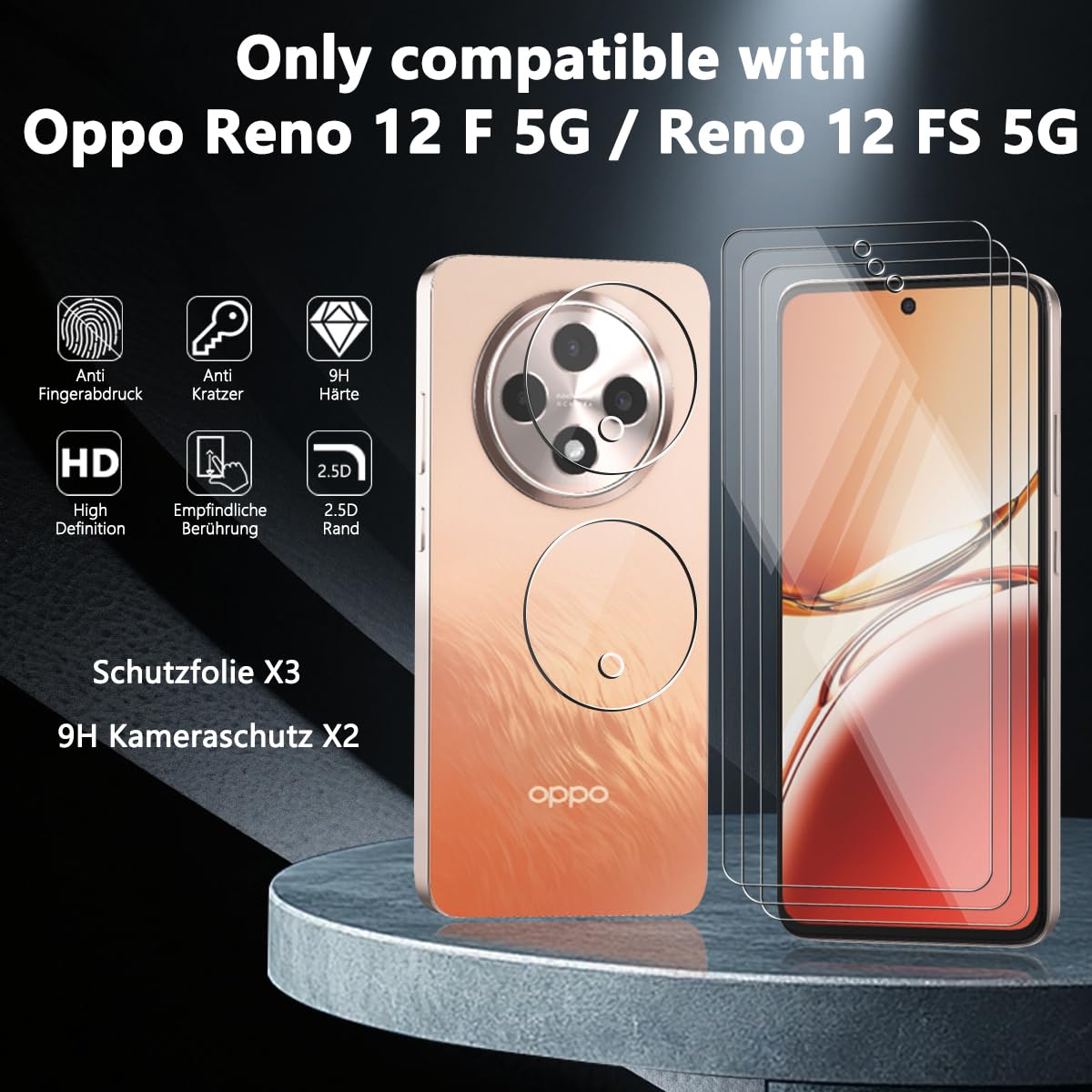 Dlxiks 3+3 Pezzi Vetro Temperato per OPPO Reno 12F / Reno 12 FS 5G,Installazione Facile,9H Durezza,Pellicola Prottetiva Anti Graffio,HD Trasparente,Vetro Protettivo per OPPO Reno 12F / Reno 12 FS 5G