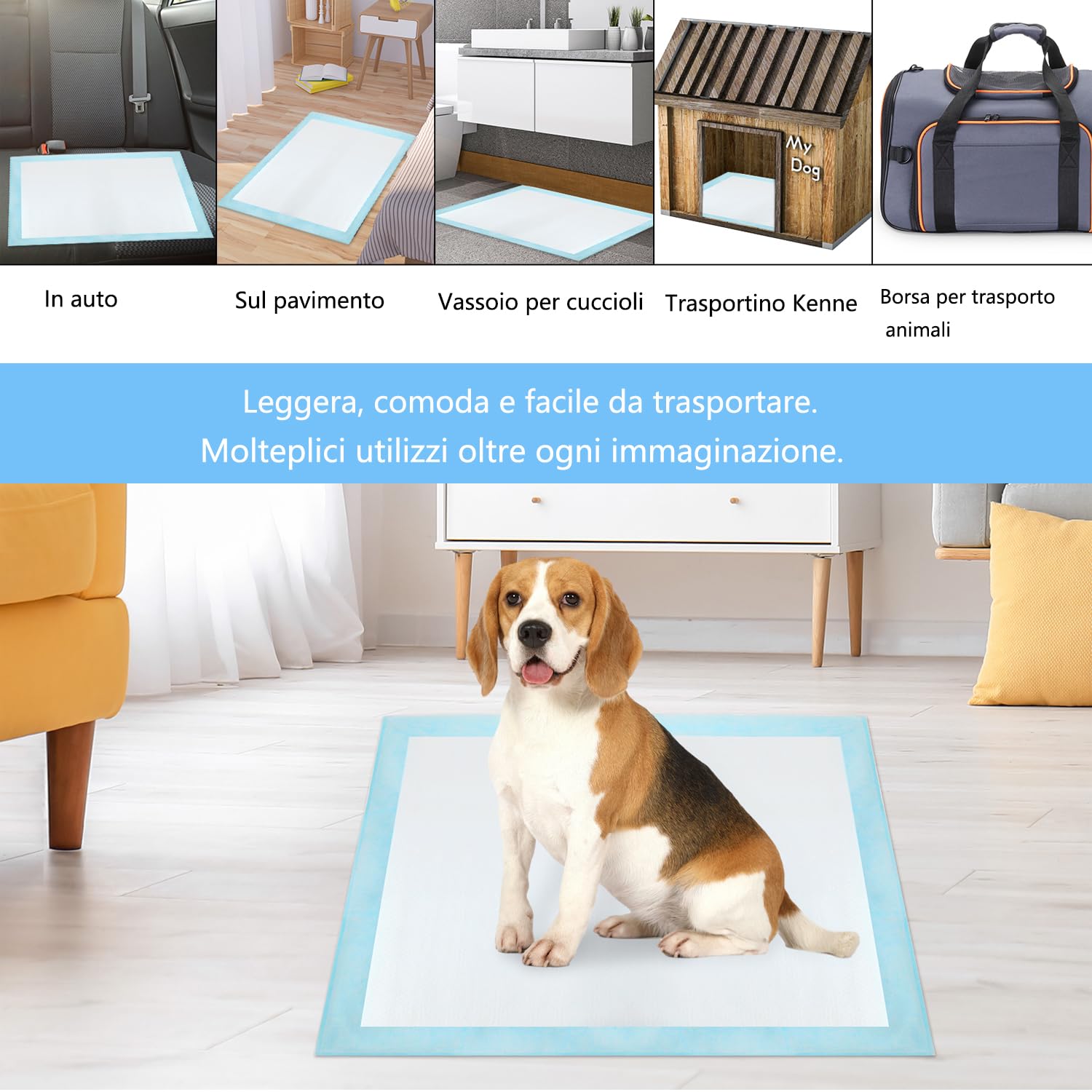 80x120 cm Tappetini assorbenti per Animali Domestici ,40 pz per l'addestramento di Cani e Grosso Cane,Design a 6 Strati a Prova di Perdite con Superficie ad Asciugatura Rapida(80x120 cm 40pezzi)