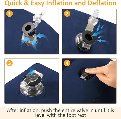 Vista 13 de Almohada inflable con reposapiés para viajes, altura ajustable, con máscara para los ojos y tapones para los oídos para niños y adultos en avión