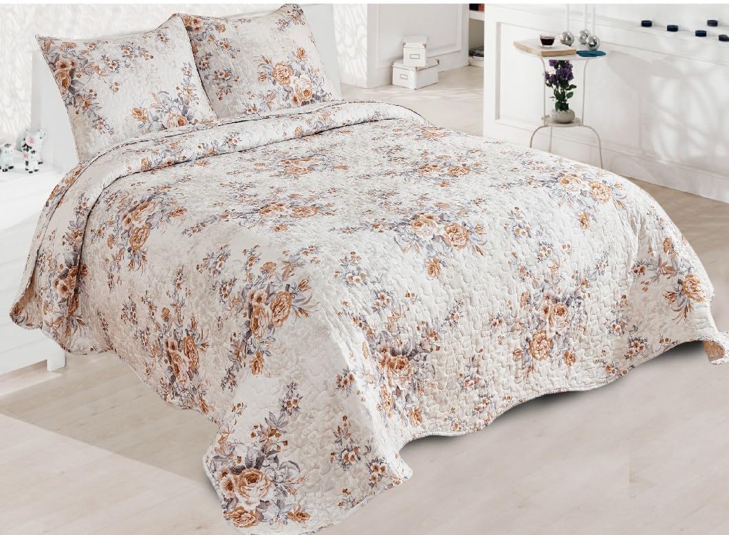 Générique Boutis Couvre-Lit 2 Places 230x250 cm – 3 Pièces : 1 Jeté de Lit + 2 Taies 60x60 cm – Garnissage 100% Coton – Enveloppe 100% Polyester – Élégant et Confortable (BOUT09)