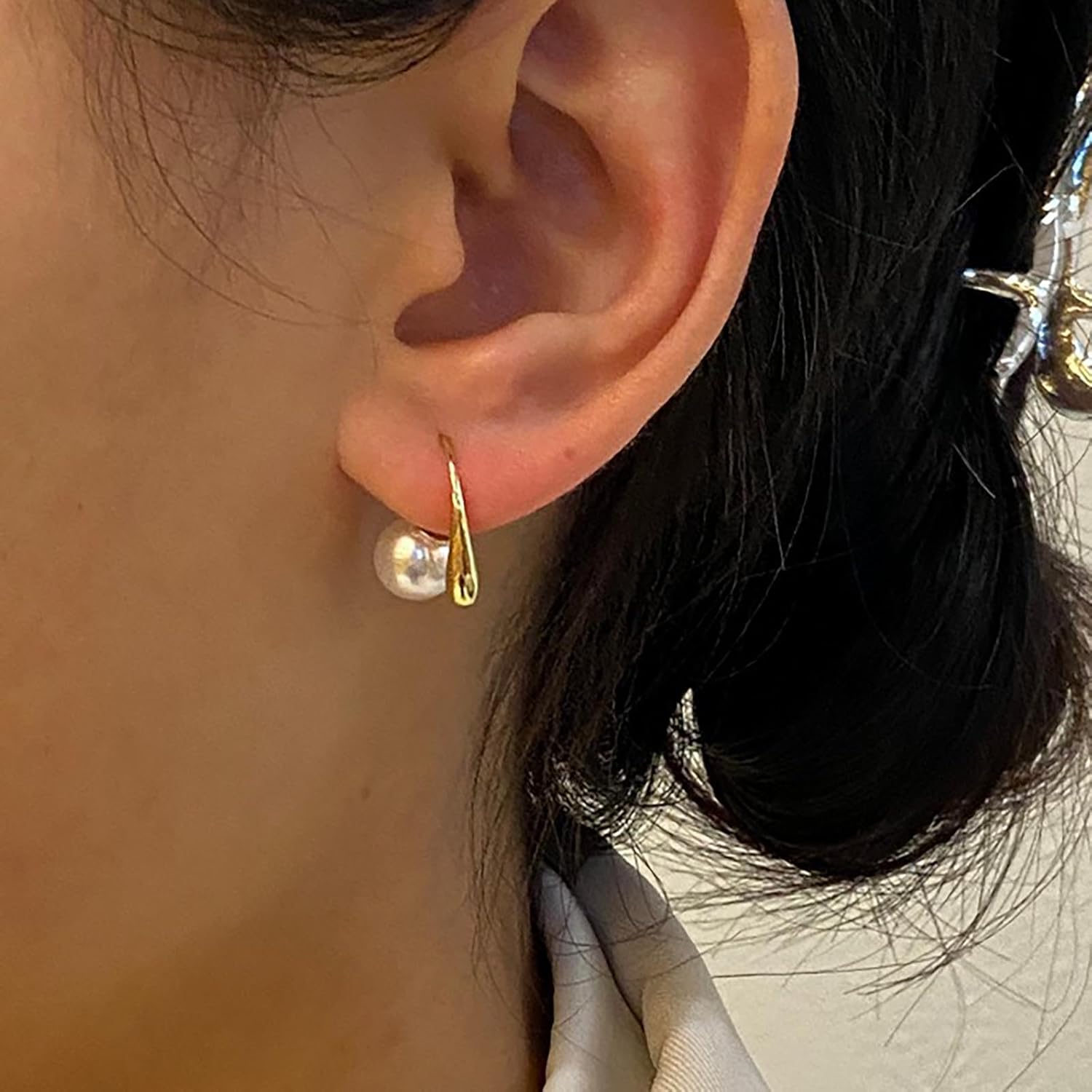 Boho Pearl Ear Jacket Earrings Small Teardrop Stud Earrings Pearl Front Back Earrings Vintage Water Drop Earrings Tiny Droplet Earrings Jewelry for Women - Image 5