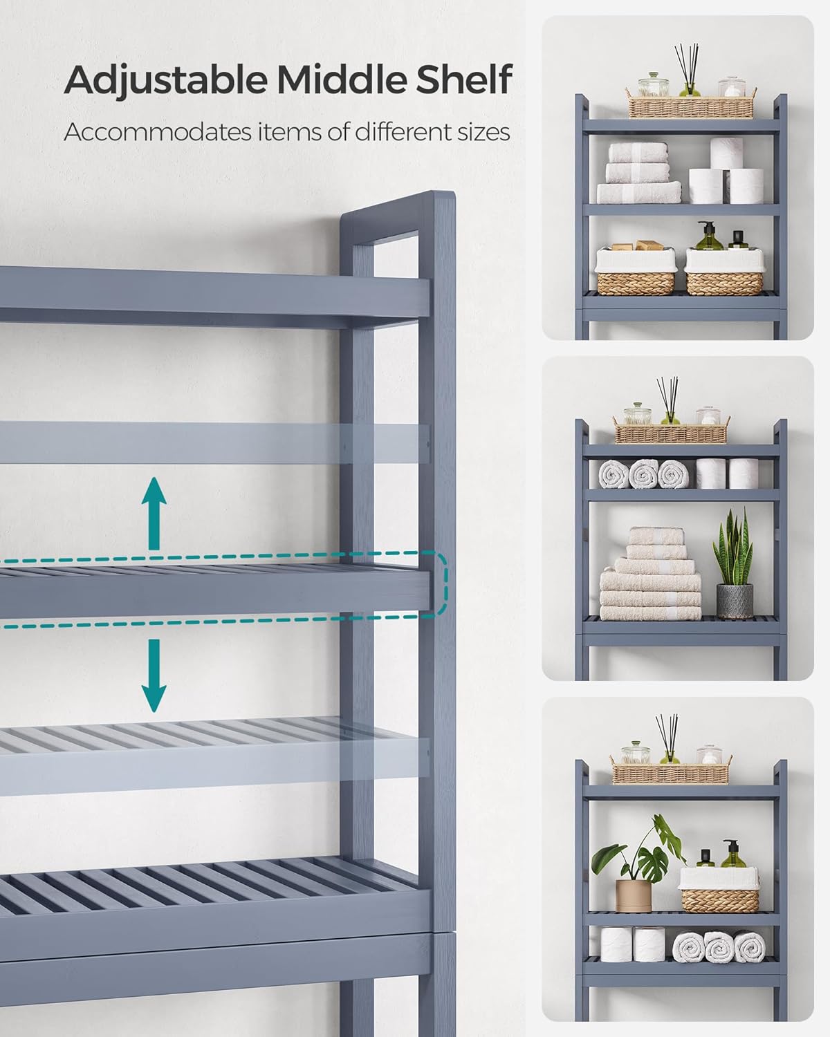 Diagram showing the adjustable middle shelf with three height options