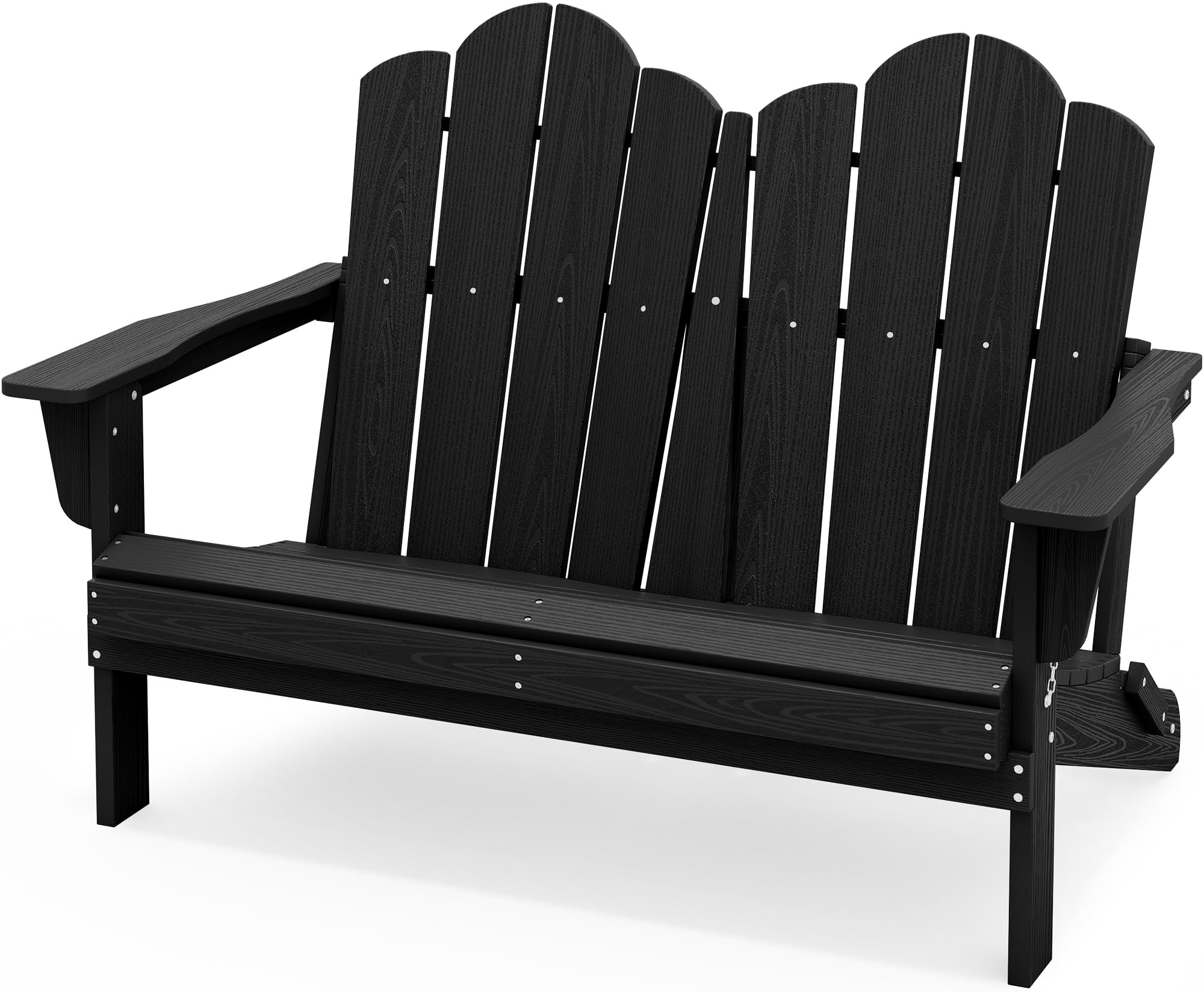 SERWALL Folding Adirondack Bench, HDPE Outdoor Bench, 660lbs Cap, Black