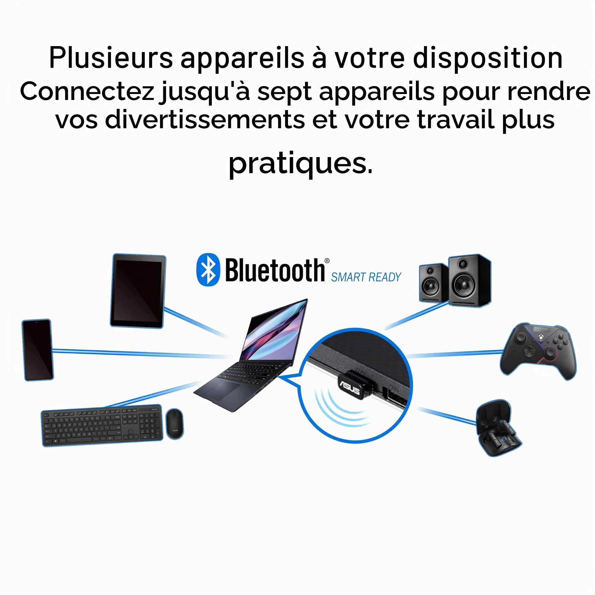 ASUS USB-BT540 Adaptateur USB Bluetooth 5.4 Ultra-compacte EDR BLE Le Audio Windows 11/10 Linux