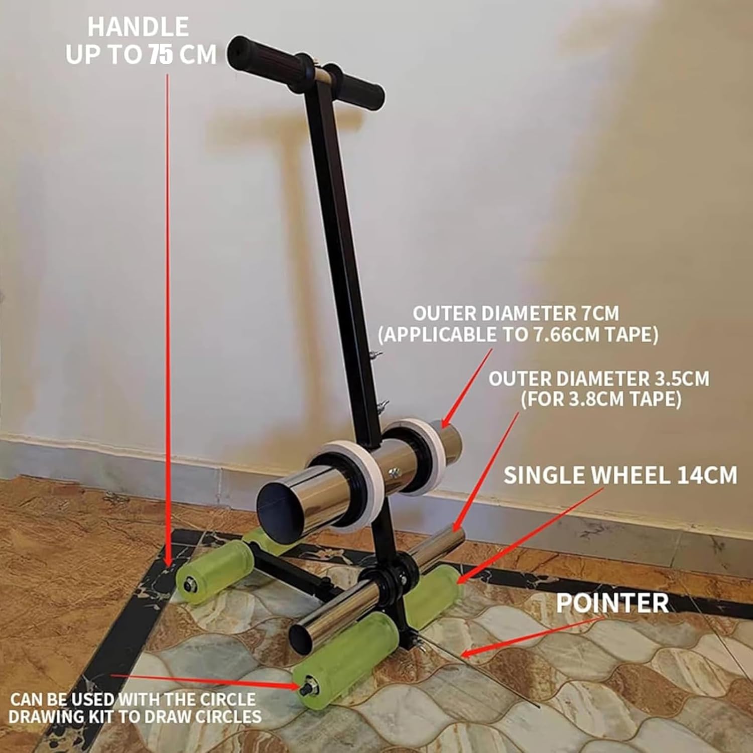 Manual Pushing Tape Marking Machine, Hand-Push Tape Sticking Machine, Tape Pasting Machine, Handle Height 80cm, for Delineation, Safety Zones, Traffic Lanes, Aisles
