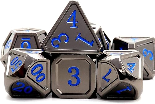Miniatura 2 de Haxtec Juego de dados DND de metal negro y azul con juego de dados misteriosos y afilados
