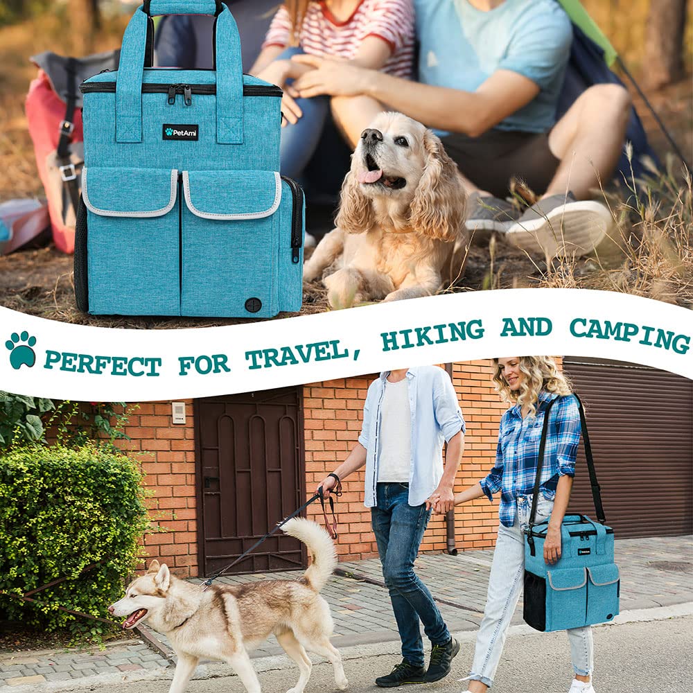 PetAmi Bolsa de viaje para perros, suministros para mascotas, organizador de accesorios para viajes, camping, fin de semana; el kit de bolsa de viaje para mascotas incluye 2 recipientes de