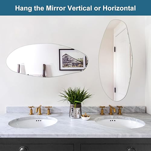 Miniatura 3 de Espejo irregular para pared, grande de 43 x 16 pulgadas, espejo asimétrico de forma irregular sin marco para sala de estar, baño, dormitorio,