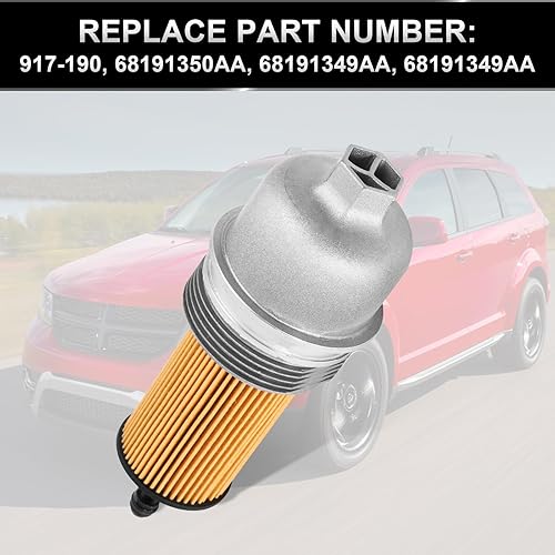 Miniatura 3 de Tapa de aluminio mejorada para filtro de aceite de motor con filtro de aceite compatible con Jeep Wrangler Chrysler 200 300 Dodge Charger Challenger