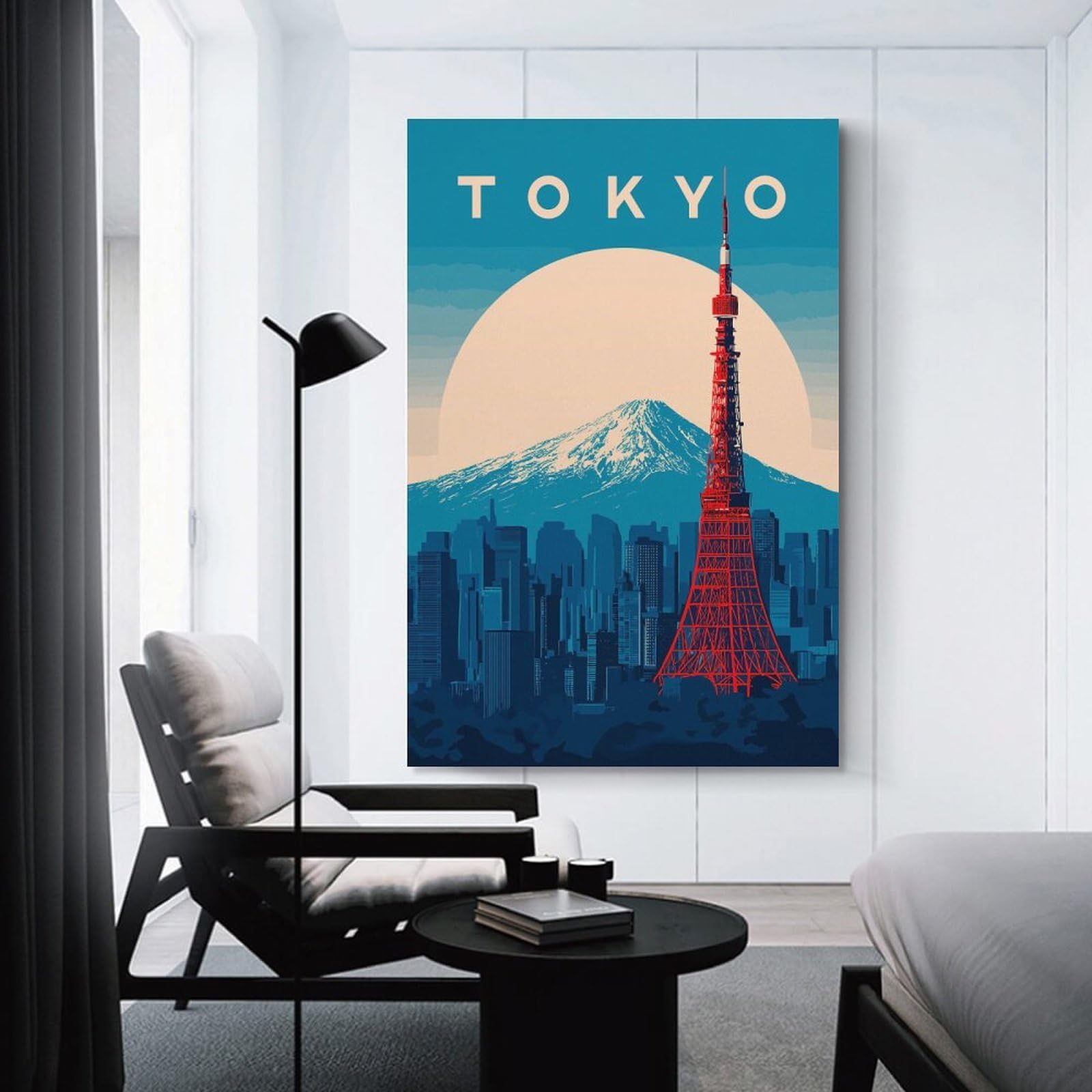 Junmoney Tokyo Cityscape with Mount Fuji(4) Decorative Wall Artwork, 24x36inch(60x90cm), for Study, Office Or Focused Interiors, A Smart Decor Choice for Study Walls