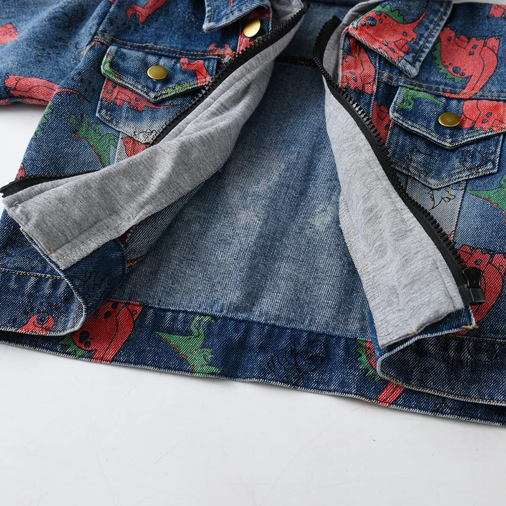 Jungen Baby Jeansjacke Hoodie Beiläufig Stilvoll Dinosaurierdruck Frühling Herbst Jeans Denim Coats Mädchen Mantel Kinder