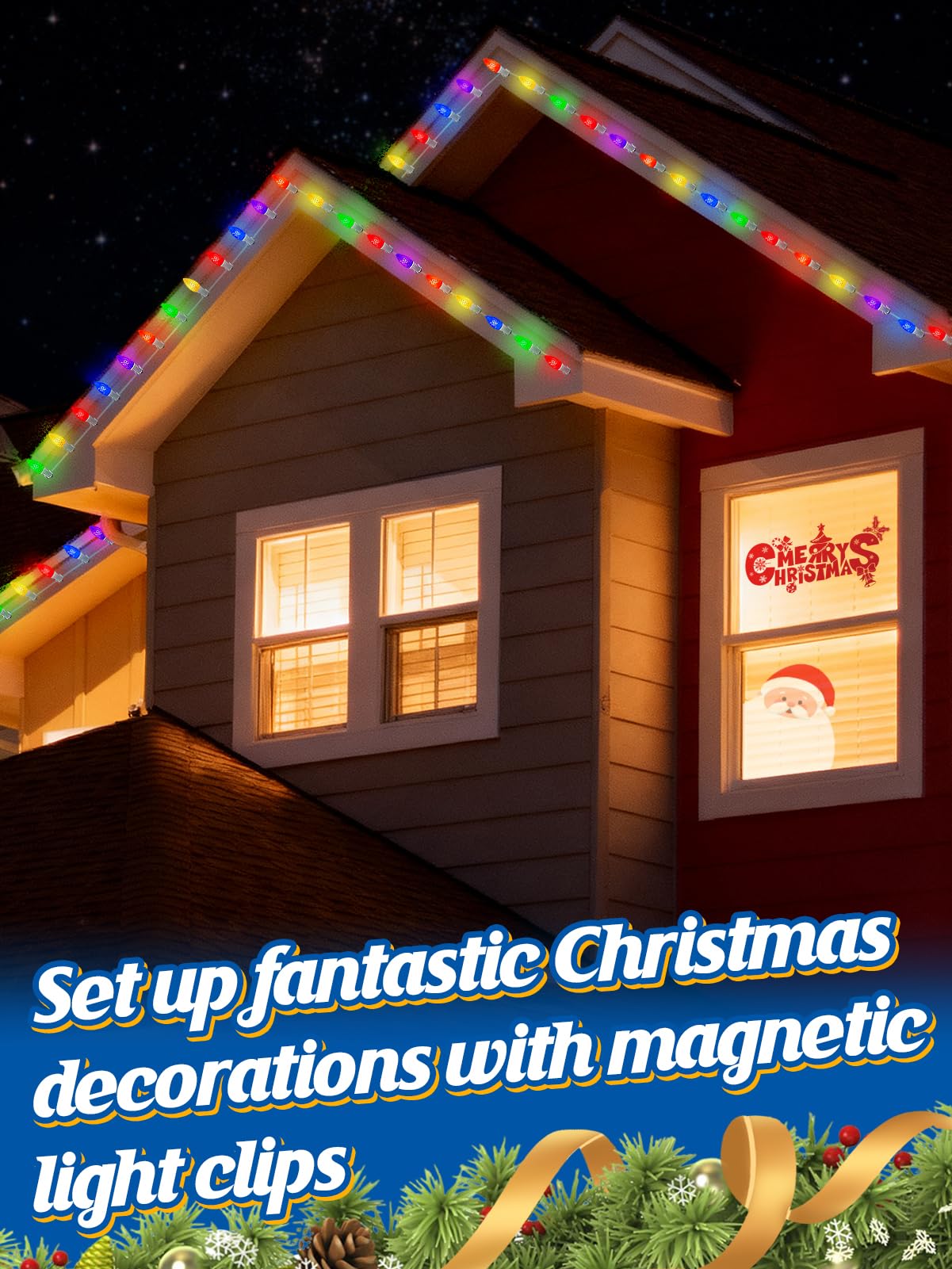Aulock 50 clips magnéticos fuertes de luz de Navidad C9 – Ganchos de cadena de luces navideñas para canalones de Navidad al aire libre, techos de acero