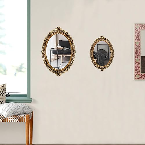 Miniatura 4 de OIGUMR Espejo de pared ovalado pequeño tamaño del marco de resina espejo de 15.7 x 11.2 pulgadas, espejo vintage para dormitorio, sala de estar,