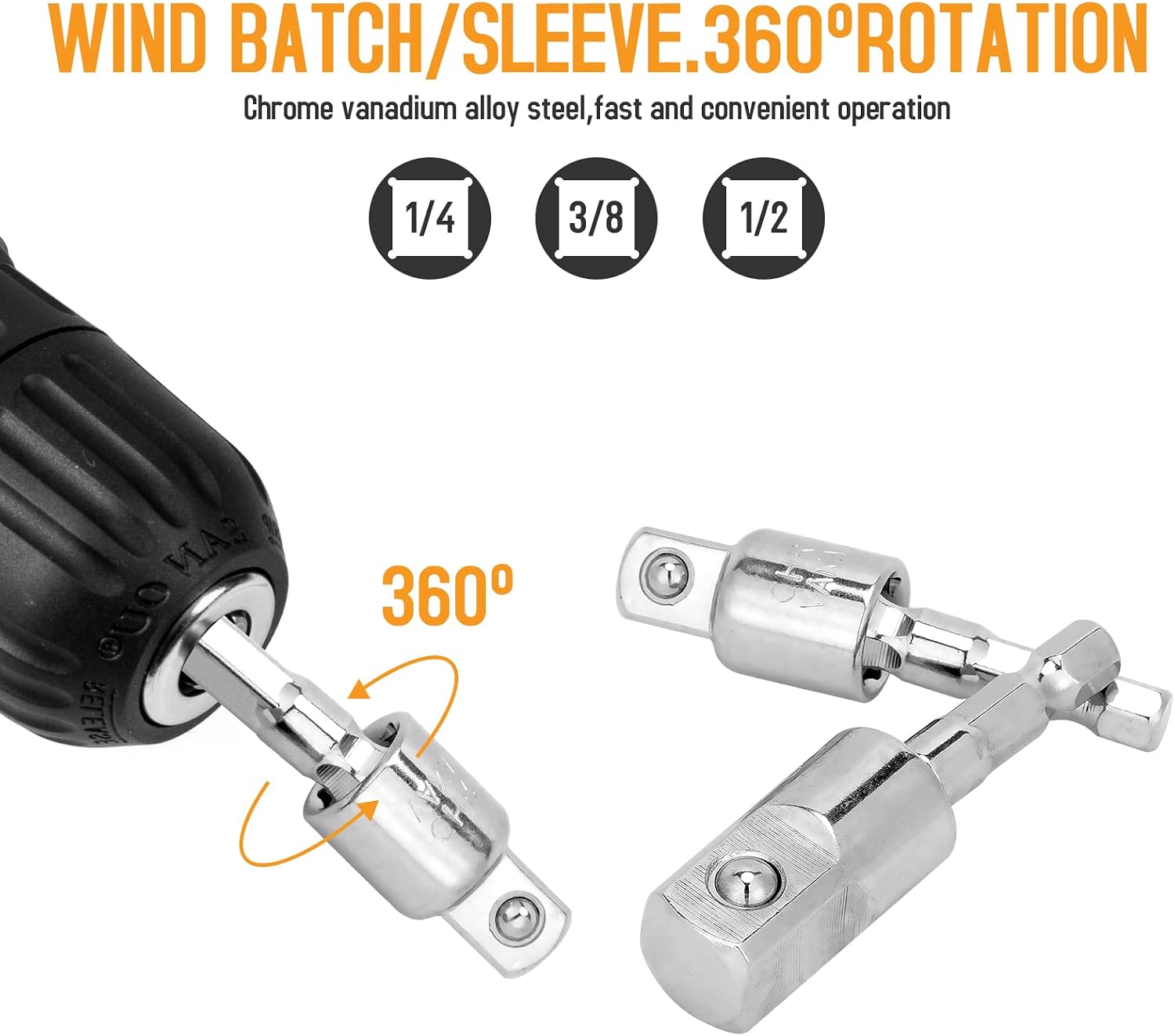 22pcs Flexible-Drill-Bit-Extension Set, 105°Right-Angle-Drill Attachment,Hex Shank Drill-Bit-Kit Rotatable Joint Socket 1/4 3/8 1/2 In Hex Socket Adapter Bendable Drill-Bit-Extension Screwdriver Bit