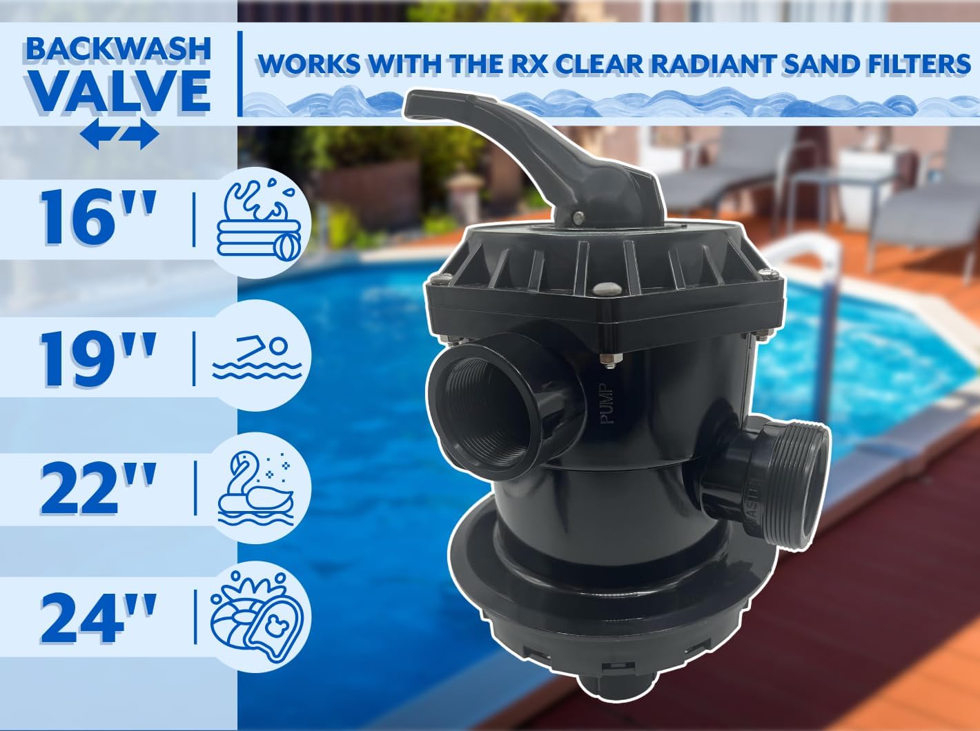 Poolzilla Blue Torrent Backwash Valve SP-714T Replacement Multiport Valve for Hayward Above Ground Pool Sand Filters | 1-1/2-Inch 6-Way | Top Mount | Black