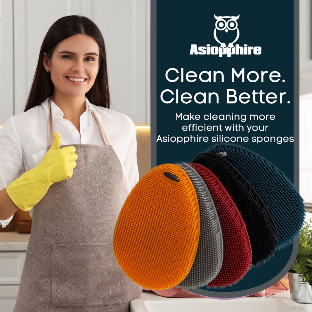Esponja de silicona para platos, estropajo de silicona de grado alimenticio y limpieza de la casa, estropajo de cocina de silicona sin BPA [paquete de 5 óvalos de invierno]