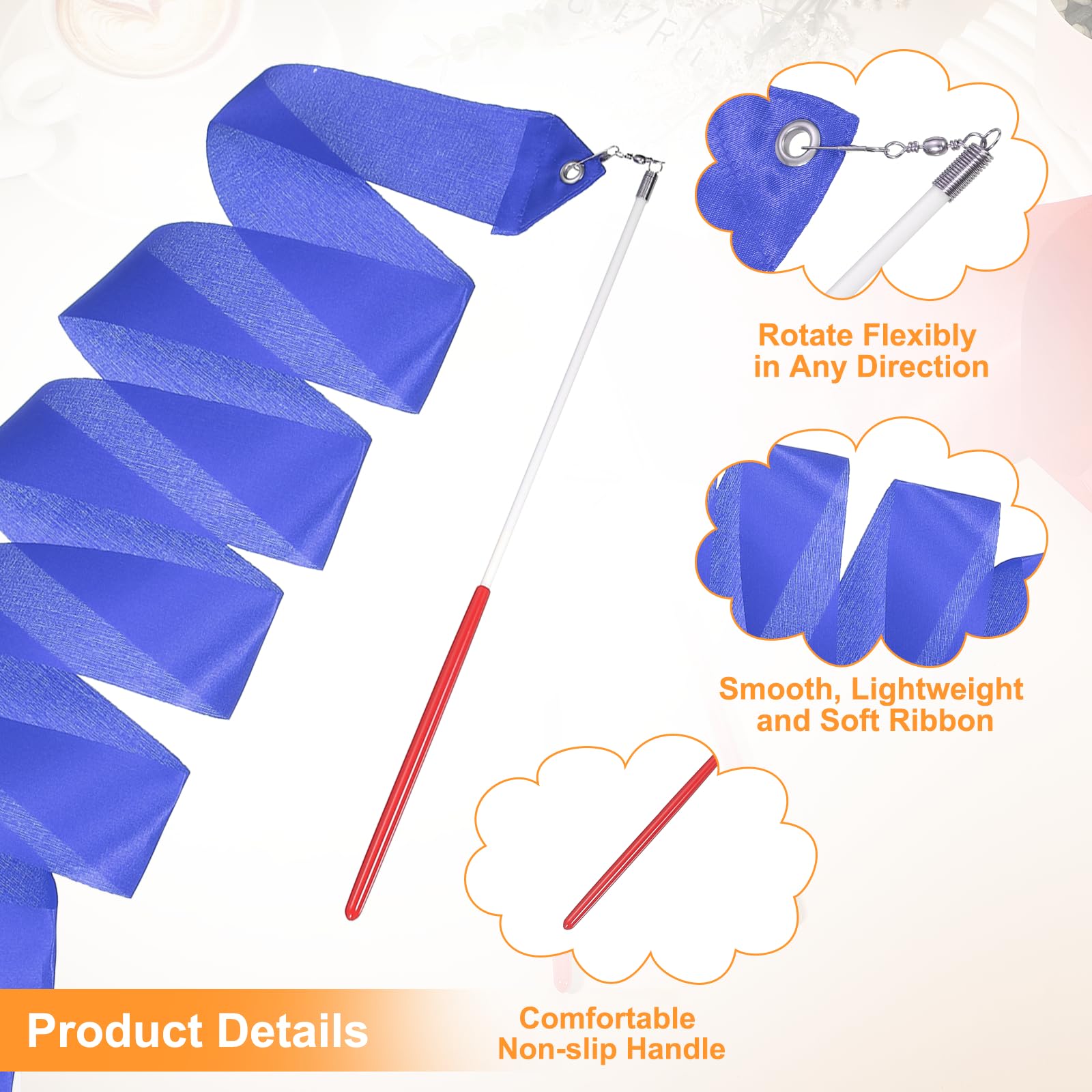QUARKZMAN 2 Rubans De Danse, 78.7" Rubans De Gymnastique Rythmique Streamers Dancer Wand Rubans Tournoyants pour Danse Artistique Entrainement De Gymnastique, Bleu Vif