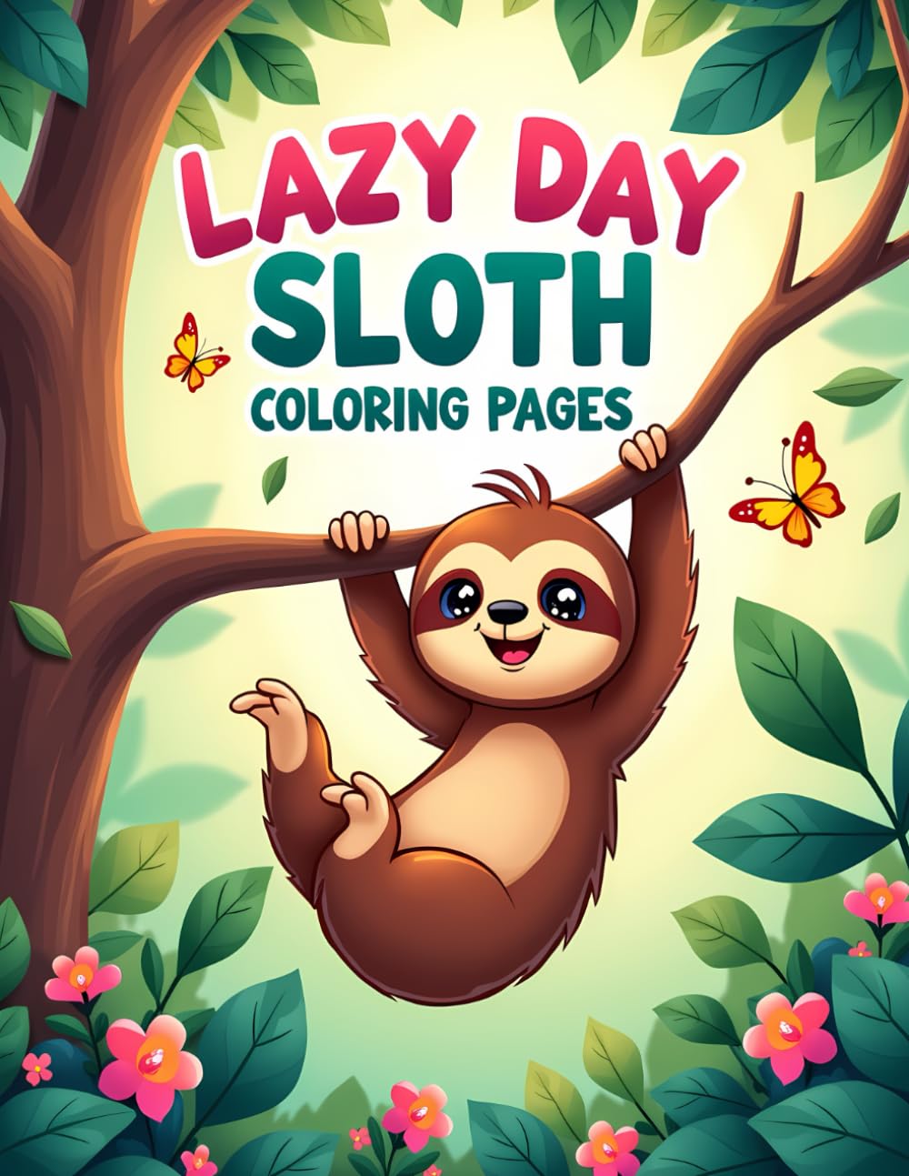 LAZY DAY SLOTH COLORING PAGES: Relaxing sloth coloring book for children and adults
