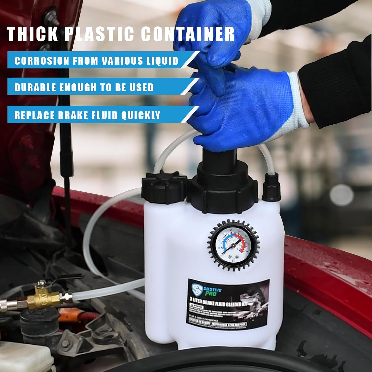 SMOTIVEPRO 3L Manual Brake Bleeder Fluid Pump and 1L Waste Oil Bottle, One Man Professional Brake Bleeder Kit Suitable for Acura/GEO/GMC/KIA/VW/Hyundai/Range Rover/Toyota/Honda/Nissan