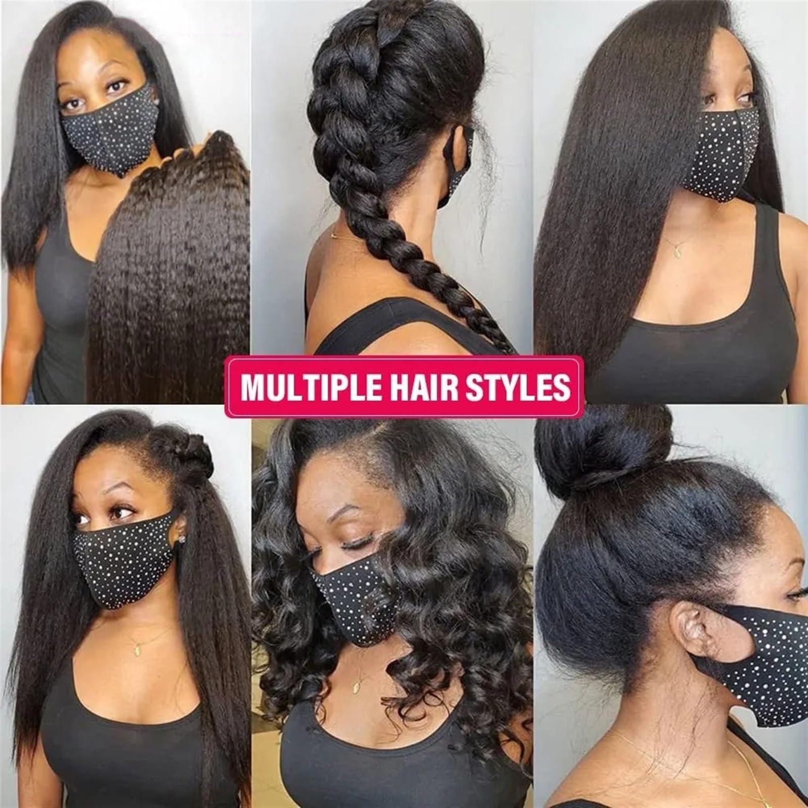 Extensions de cheveux Lot de 1/3/4 mèches de cheveux humains crépus lisses Yaki, couleur naturelle, extension de cheveux brésiliens Remy Faisceaux de cheveux humains(36 36 36 36)