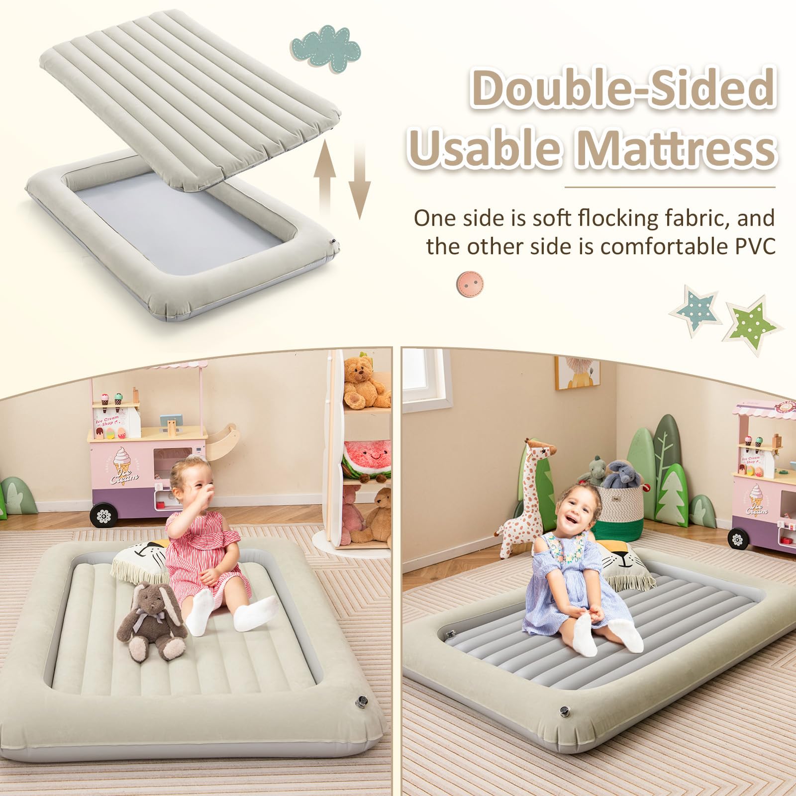 GIANTEX Lit Gonflable de Voyage pour Enfant avec Pompe Électrique, Matelas Portable pour Tout-petit, Kit de Réparation Inclus