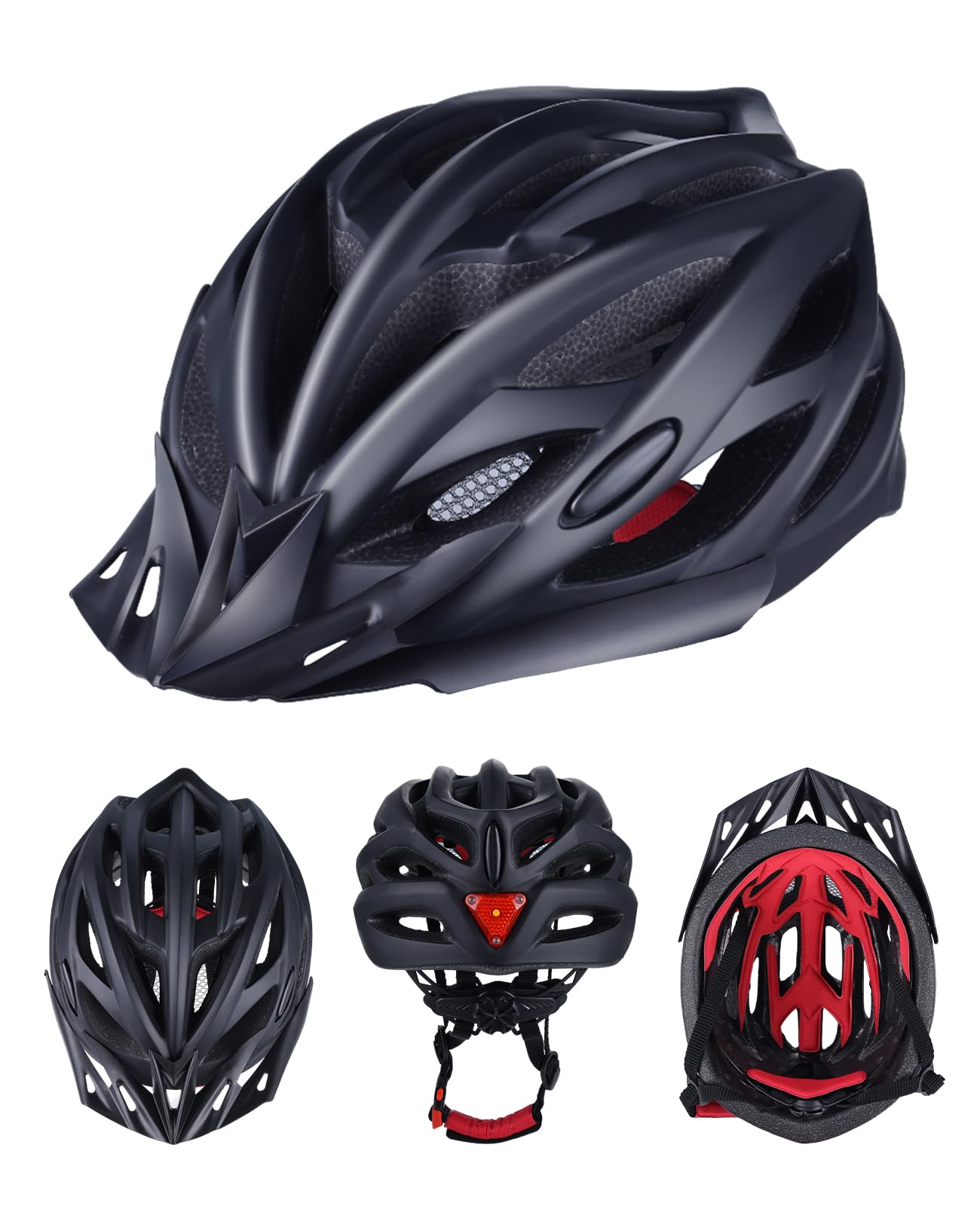 ROXX CRASEN White Bike Helmet With LED,218g Lightweight Mountain Bicycle Helmet For Adults Men Women,Comfortable Cycling Helmet With Sun Visor & 21 Ventilation Holes,US CPSC & EU CE Standard(54-61cm)