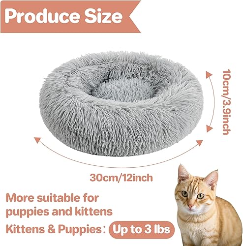 Miniatura 2 de Cama para gatos  Cama calmante para gatos pequeños en forma de dona, lavable redonda para gatitos y cachorros de interior, de piel sintética redonda