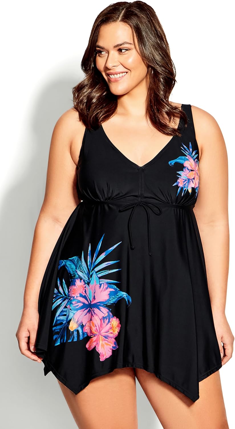 Avenue Women's Plus Size Sharkbite Print Swim Dress