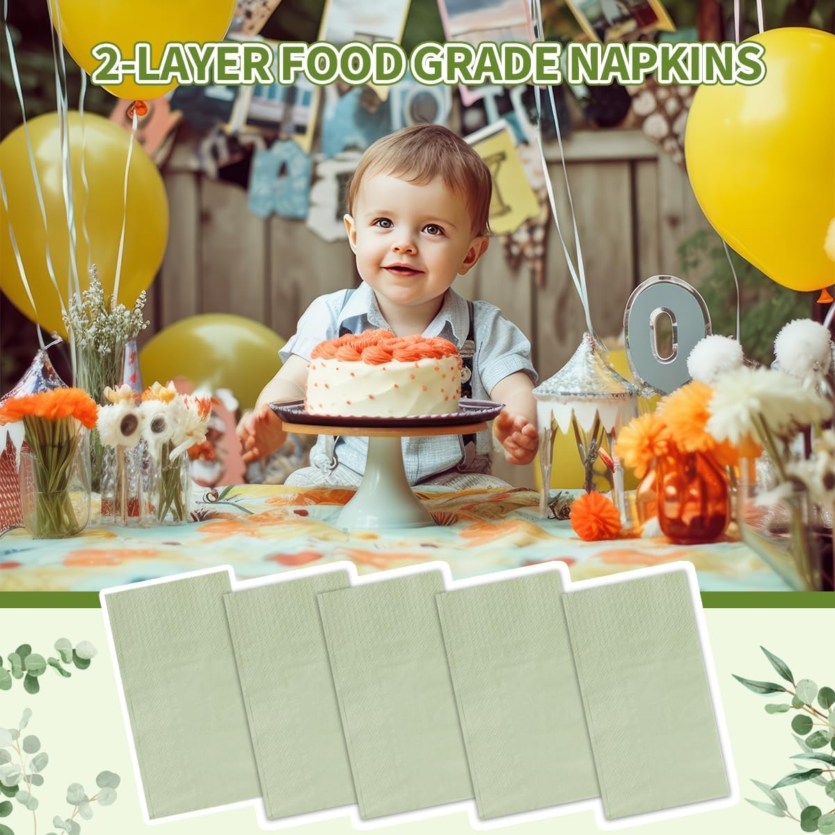 100PCS Disposable Sage Green Guest Napkins Paper Green Disposable Hand Towels Decorative Dinner Napkin Paper Disposable Hand Towels for Bathroom,Baby Shower,Wedding,Birthday,Party Supplies Table Decor - Image 5