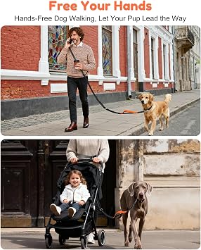 XiaZ Hands Free Dog Leash,Versatile Crossbody Dog Leash with Waist Support Strap,5.9-7.9 FT Waist Belt with Double Handles for Small Medium and Large Dogs Walking, Running and Jogging, Black