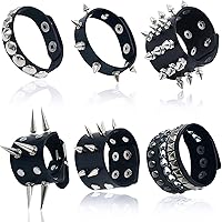 Qinsihwn Punk Studded Goth Bracelet Set - 6 Adjustable Leather Spike Rivet Cuff Wristbands for Rock Gothic Style