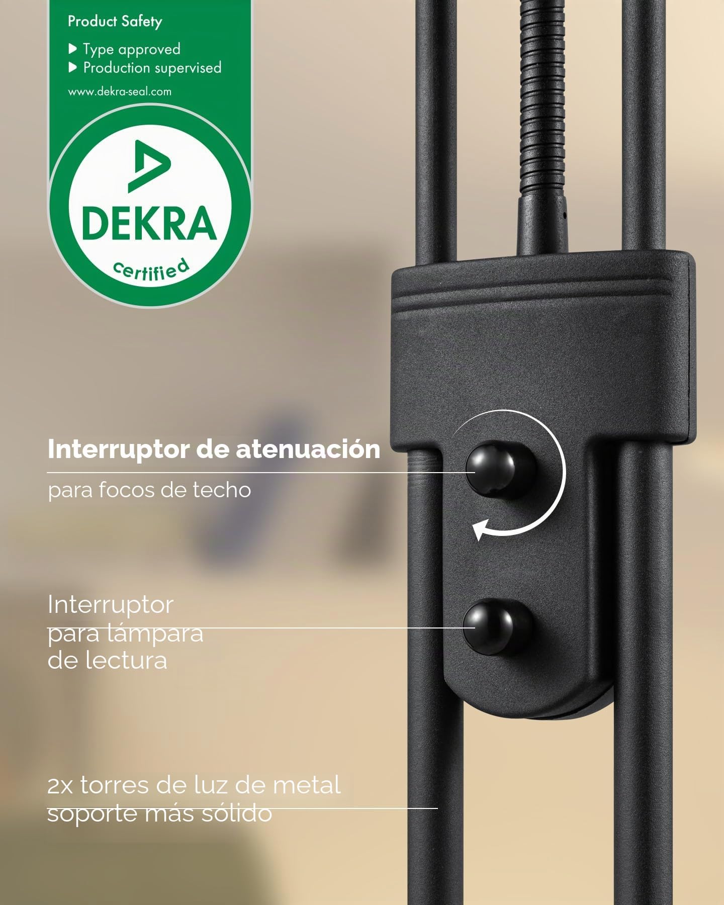 Home Sweet Home Lámpara de Pie LED Regulable Negra - Foco de Techo Salón con Luz de Lectura - Incl. Bombillas R7S y G9 Intercambiables - 180cm Metal - Luz Blanca Cálida Moderna