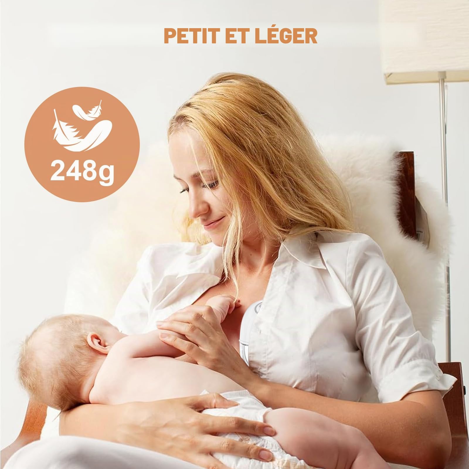 TOPCHANCES Tire-Lait Electrique Mains Libres Portable,4 Modes12 Niveaux,Extracteur de Lait Rechargeable avec Affichage LED,de la Bouche de Bébé Bride à Double Étanchéité,17/19/21/24mm(Blanc,2 Pièces）