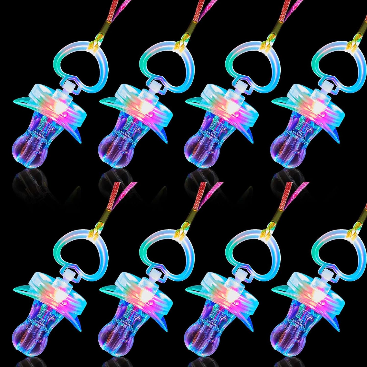 Gejoy 8 Pieces Glow in The Dark Light up Pacifier Necklace for Parties LED Pacifier Rave Glowing Flashing LED Rave for Adult Nipple Ktv Birthday Bar Party Favors(Clear)