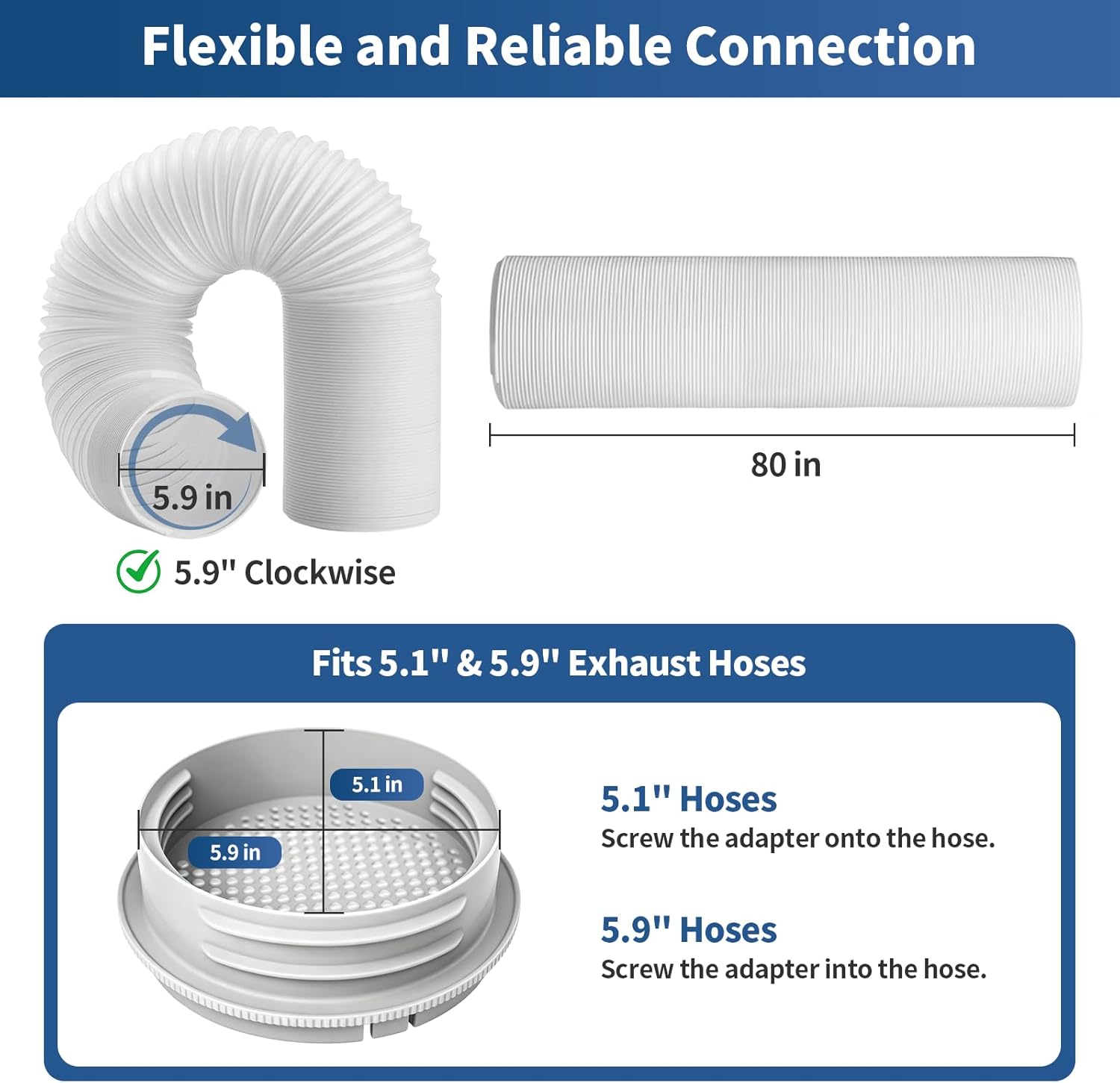 Portable Air Conditioner Sliding Door Vent Kit - Adjustable Length up to 90 Inches, Universal Balcony Seal Plate Set for 5.1" & 5.9" Diameter AC Exhaust Hose
