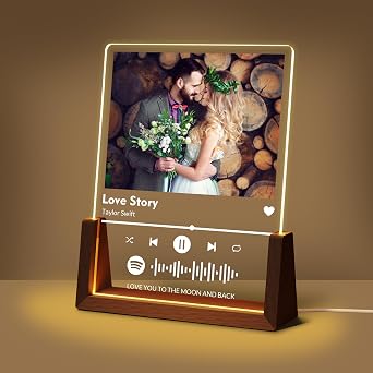 Personalized Valentines Day Couples Gifts for Boyfriend Girlfriend Him Her Husband Wife, Custom Spotify Plaque with Photo Name, Light Up Picture Frame for Anniversary Birthday Wedding Gifts