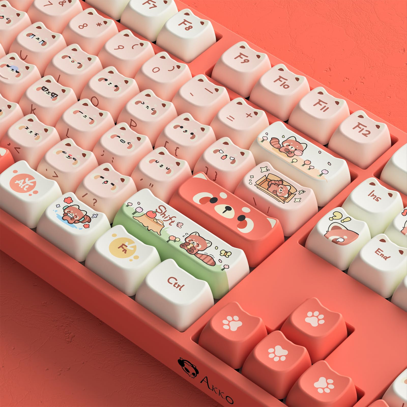 Akko PBT Keycaps Set, Colorful Cats Keycap Mao Profile 142-Key Keycaps for Mechanical Keyboards: Akko Keycaps Set, Raccoon Mao Profile 142-Key PBT Keycaps for Mechanical Keyboards