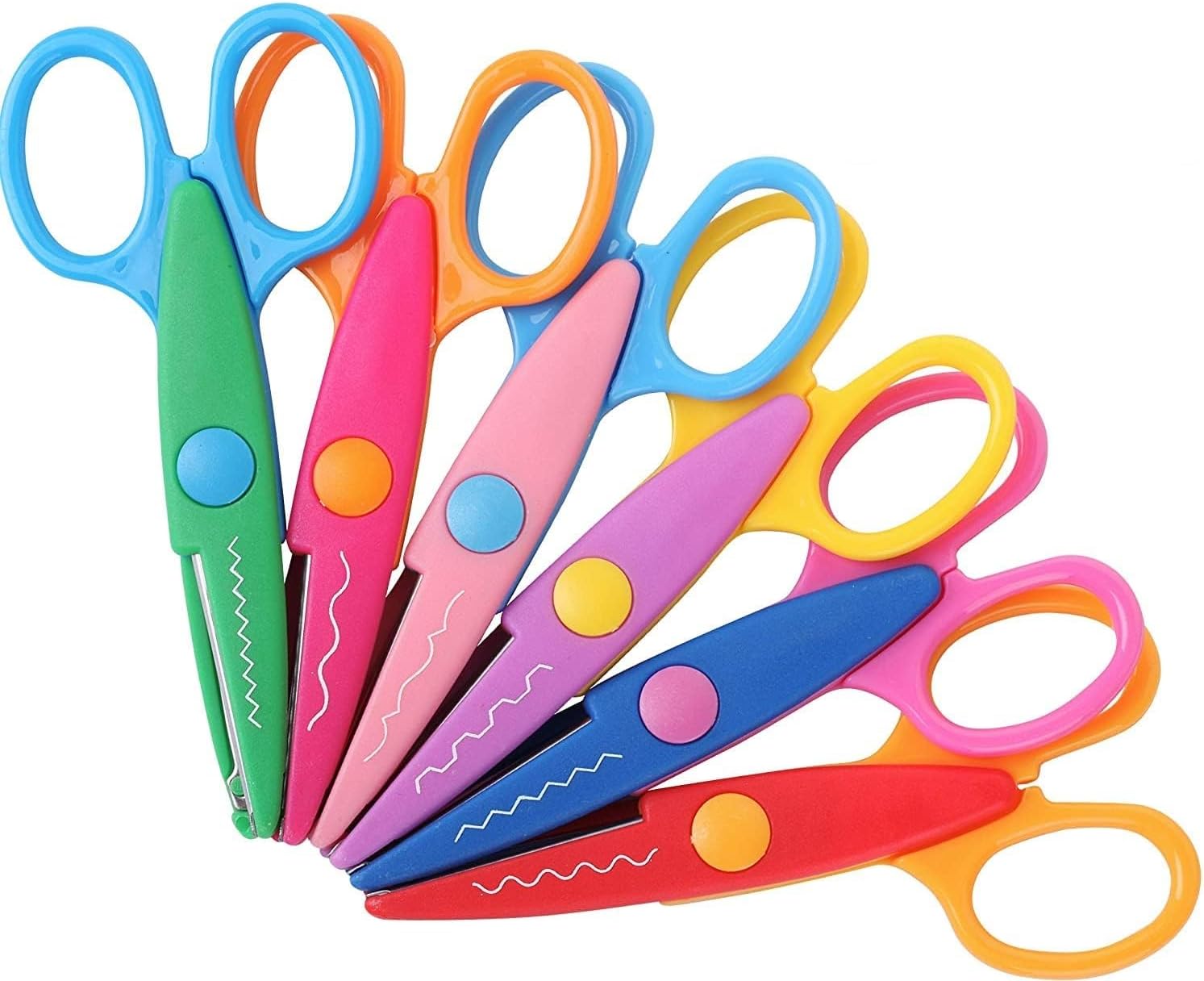 KRAFTMASTERS 2 Pieces Art and Craft Kids Zig Zag Scissors, Safety Design Pattern Scissors for Kids Toddler Adults, Crafting Scrapbooking Supplies for School, 5.25x2.53 Inches, Assorted