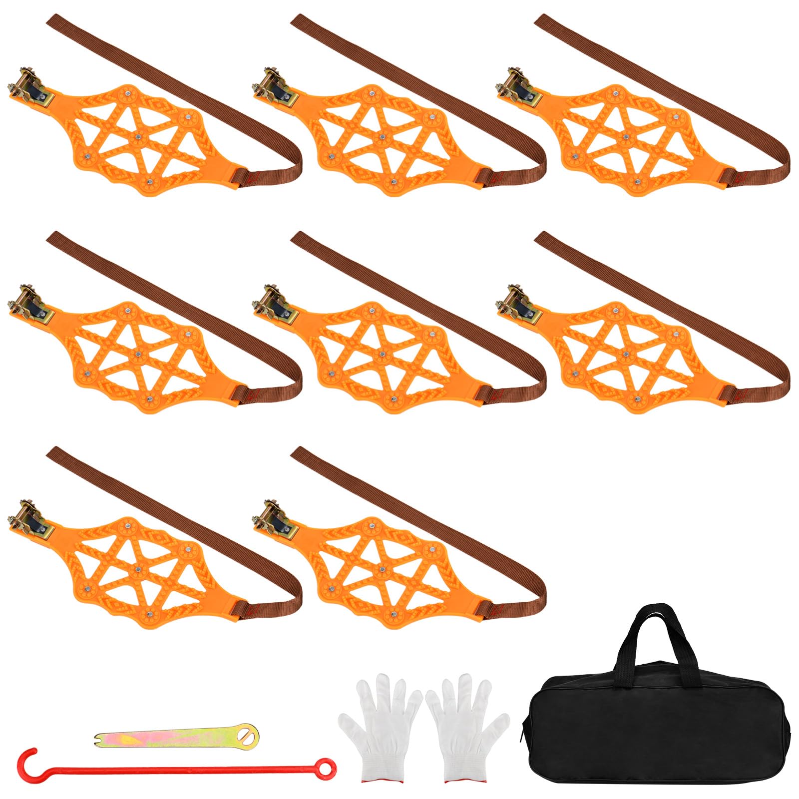 Chaînes à Neige, Chaînes de Pneus DUOJIN Lot de 8 Chaînes antidérapantes universelles en TPU épais avec kit d'outils pour largeur de pneu 165-265 mm - Pour la plupart des voitures, camions, SUV