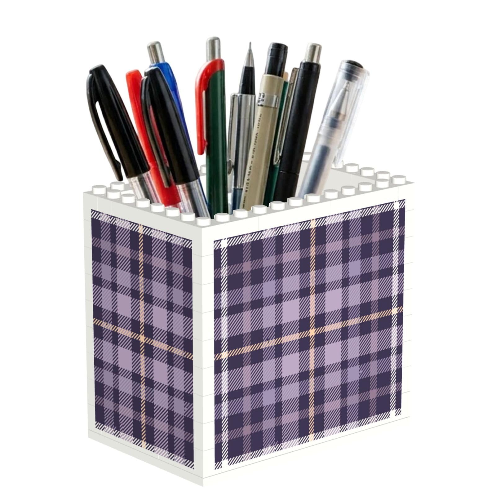 Poadnly Tartan Plaid Checkered Fabric Purple, Pen Pot Pencil Holder for Office Home School, Compact Desk Organiser for Office Stationery