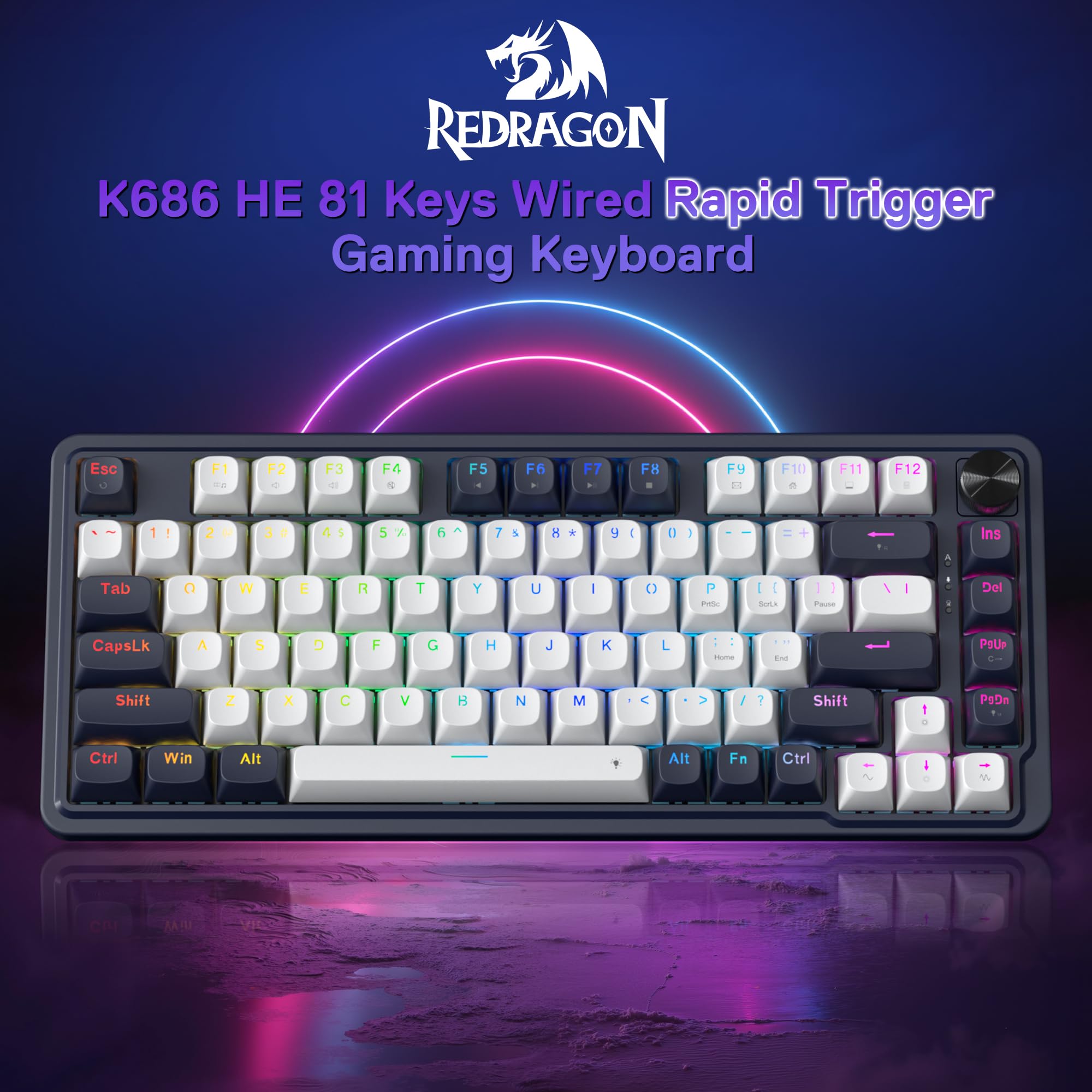 Redragon K673 HE Tastiera Rapid Trigger 81 Tasti 8K Magnetica POM | tastiera gioco rapid trigger 81 tasti cablata 8K interruttore magnetico UltraMag POM struttura flottante doppio modulo