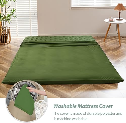 Miniatura 4 de MAXYOYO Colchón de futón japonés tamaño Queen, colchón de suelo para adultos, cama Queen, cama plegable enrollable, cama futón japonés, con patrón