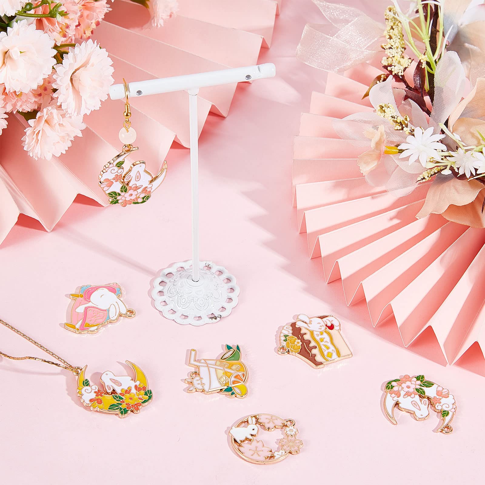 SUNNYCLUE 20Pcs Japanese Style Enamel Bunny Charm Set including Moon, Sakura Flower - Image 4