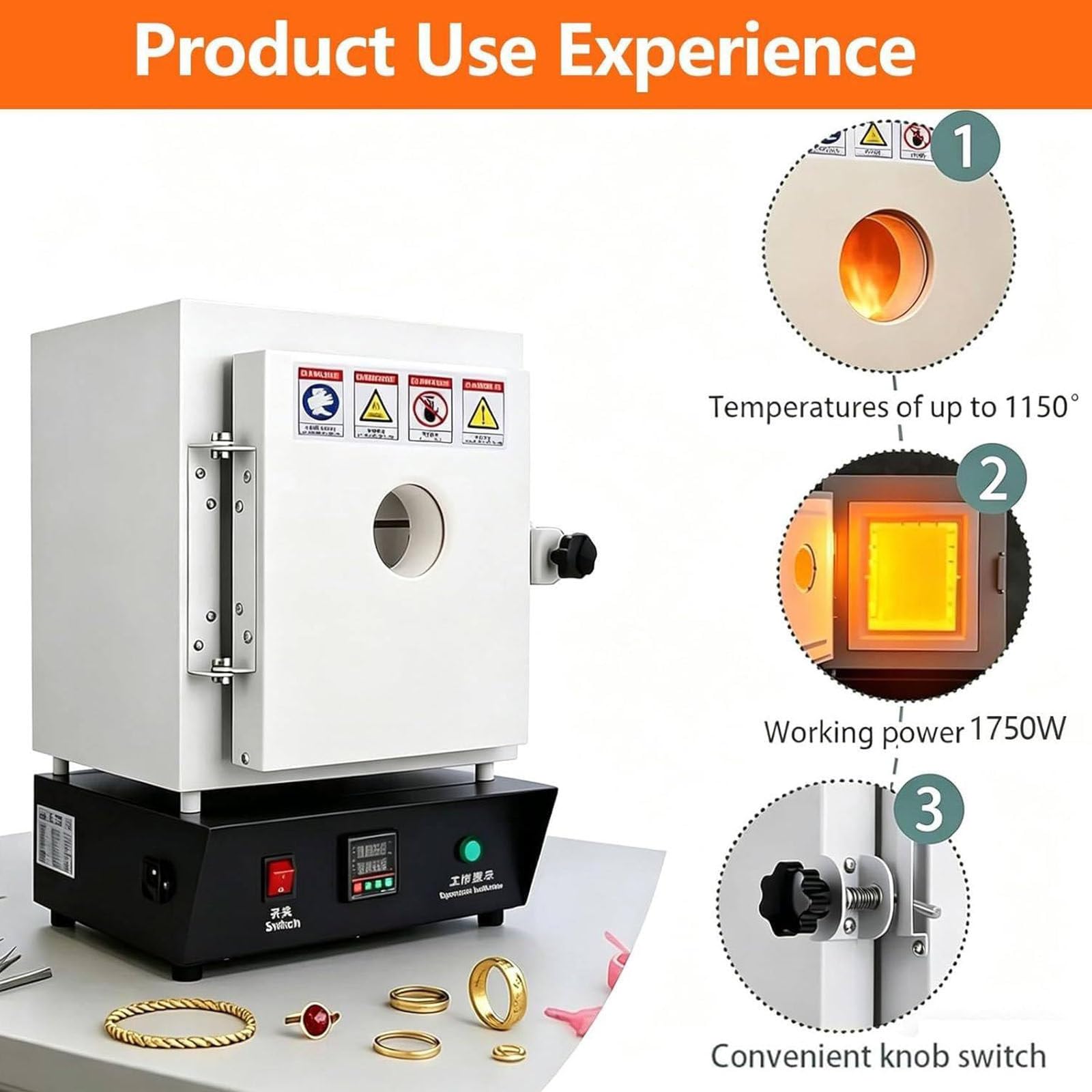 Forno a Muffola Chiuso da Laboratorio 1150℃ 1500W,Forno Elettrico ad Alta Temperatura con e Finestra di Osservazione,per Sinterizzazione,Tempra Metalli e Lavori in Ceramica