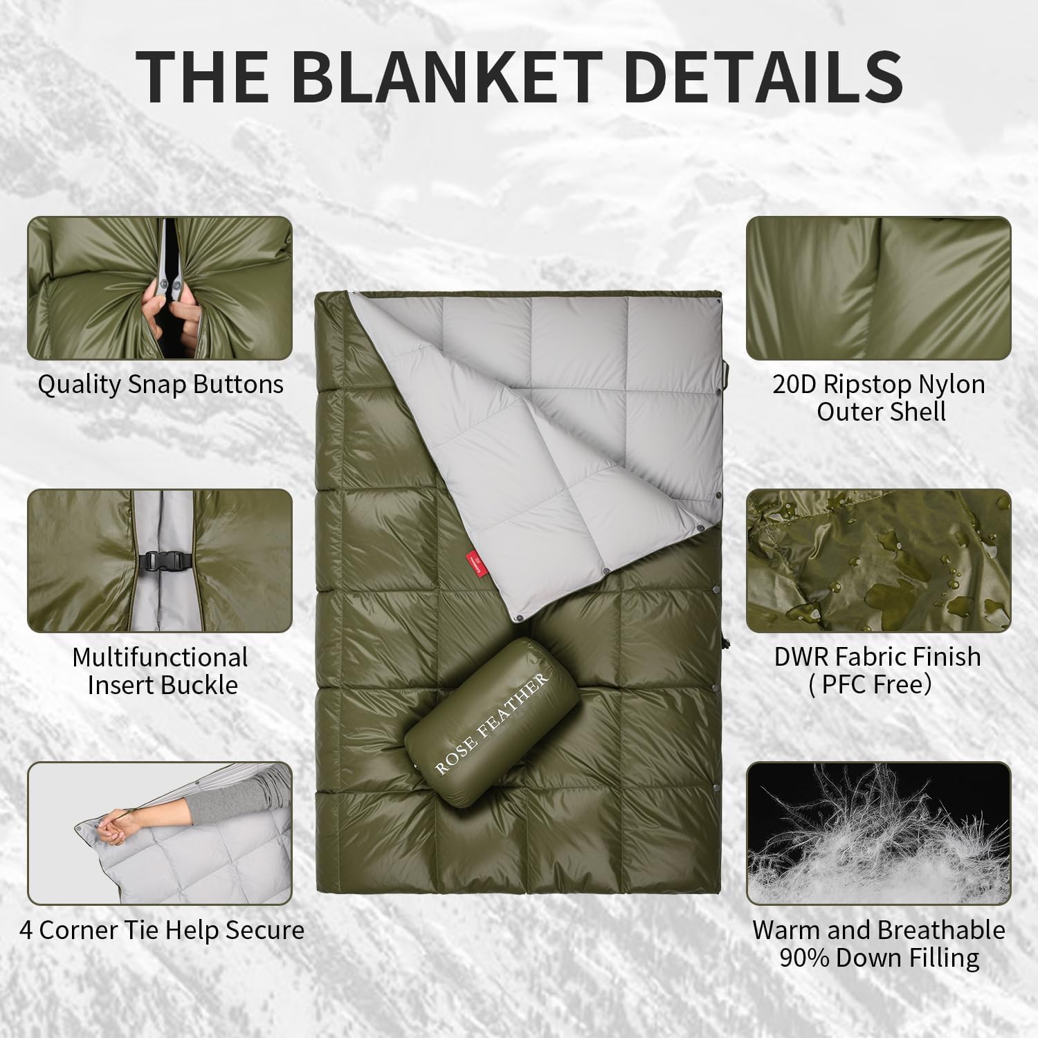 Down Camping Blanket - Lightweight, Packable, Warm & Puffy Outdoor Travel Quilt for Sleep, Hiking, Backpacking, Stadium, Festivals, Water-Resistant Sleeping Bag 55"x79"