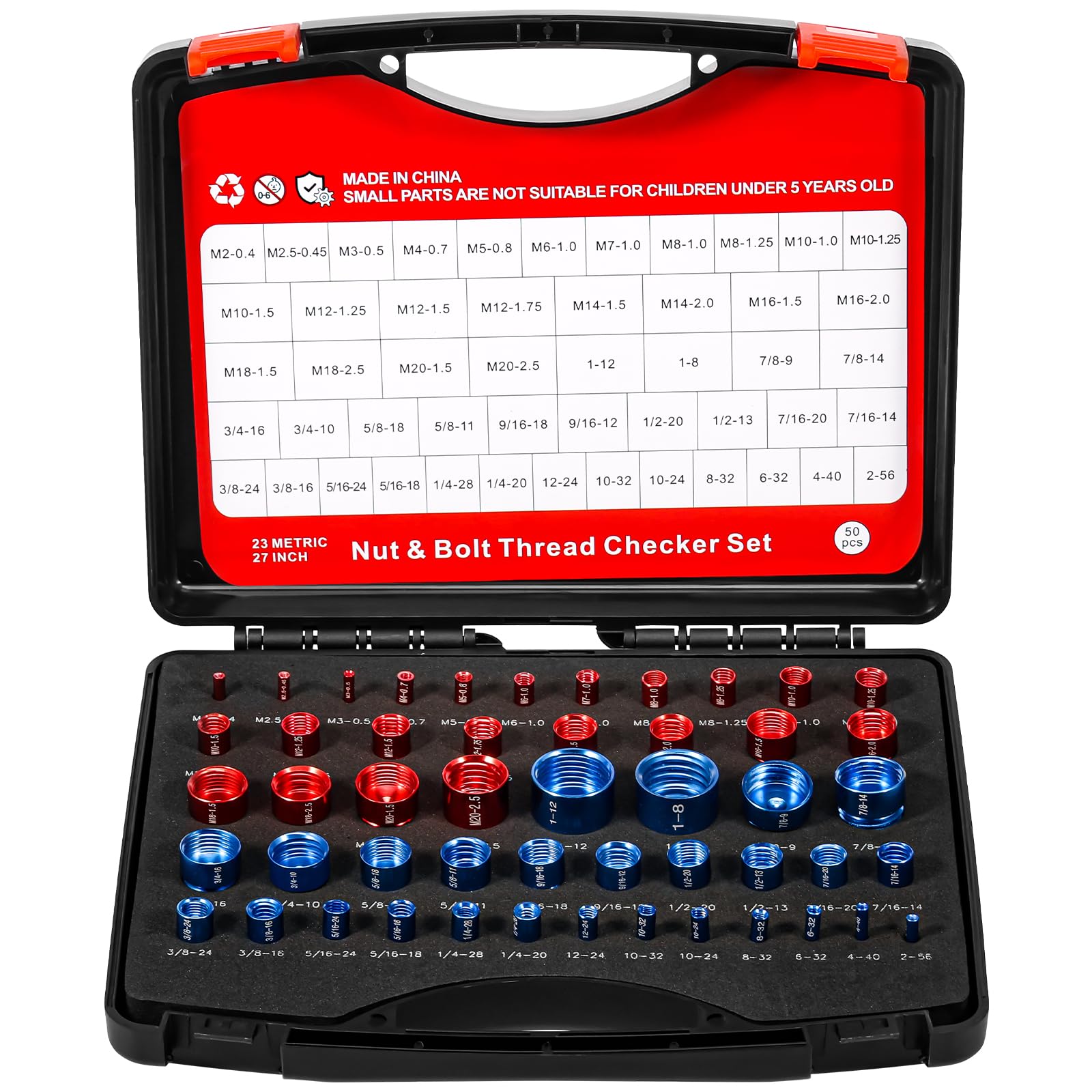 50pcs Thread Checker, Nut and Bolt Thread Gauge Kit 27 Inch & 23 Metric Bolt and Nut Identifier Size Finder and identifier for Narrow and Tricky Area